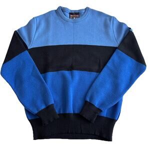 Vintage Demetre Blue Black Striped Wool Skiing Sweater Mens M